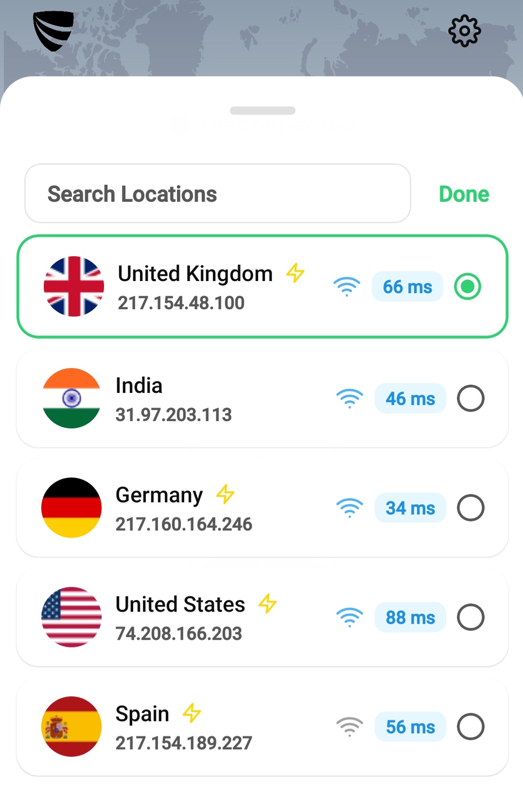 Server list selection screenshot