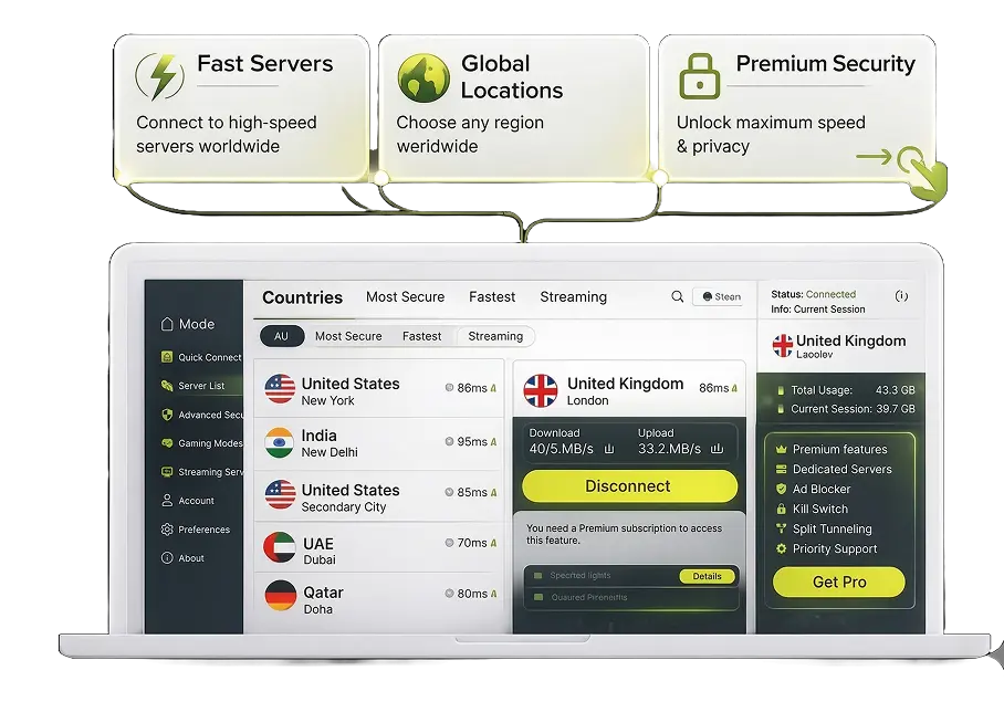 Enterprise VPN dashboard showing secure network management